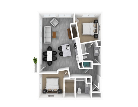 2 Bed 2 Bath, 1,259 sq ft, Acacia Floorplan at The Whit in Indianapolis, IN 46204